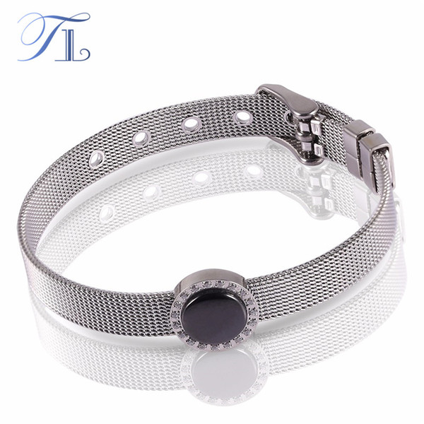 TL Stainless Steel Bracelet Plated Silver Strap Inlaid Black Ceramic Stone 15mm Surface Women Bangles Women Fashion Bracelet