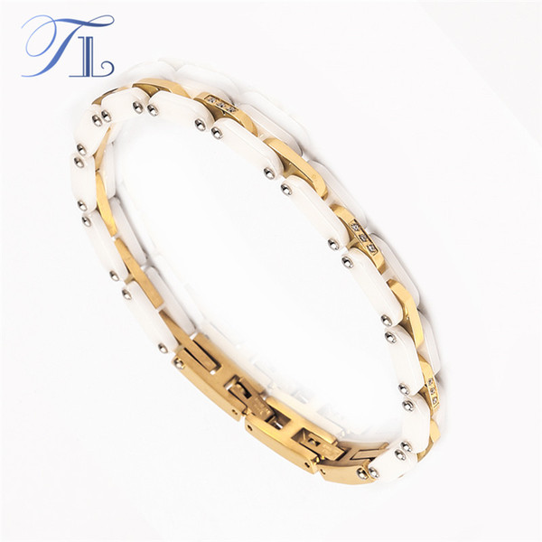 TL New Fashion Stainless Steel Bangle Bracelets White Ceramic Hologram Bracelets Healing Energy Bangle Mature Men Bracelets