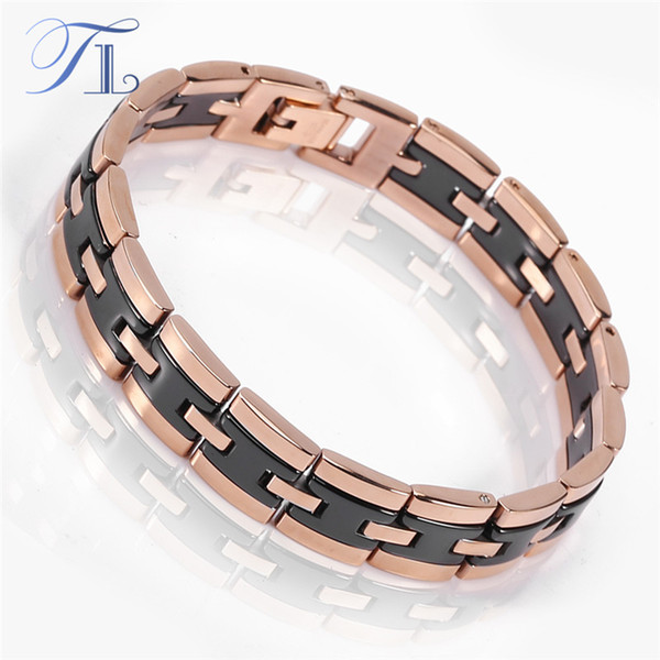 TL Stainless Steel Bangle Bracelets Solid Gold Silver Plated Black Ceramic Bracelets Business Style Men Jewelry Love Bangles