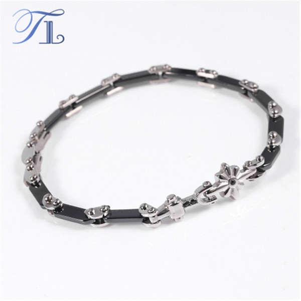 TL Ceramic Stainless Steel Bracelets Flower Leisure Collocation Black & White Sections Ceramic Bracelets Cost-effective Jewelry