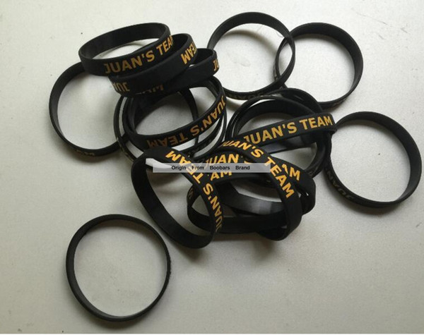 100PCS Black Cheap Promotion SIlicone Bracelet Golden Text Logo Silk Screen Print Gift Wristband