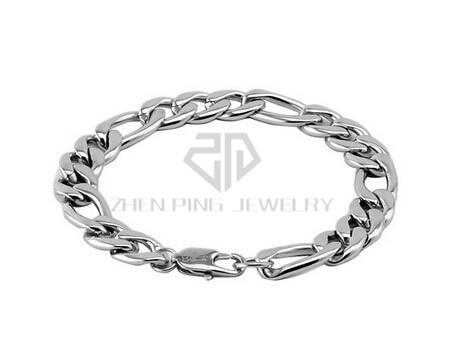 New Arrival Wide 316L Stainless Steel Figaro Charm Bangle Mens Bracelet,Silver Color , 11mm, 9 Inch