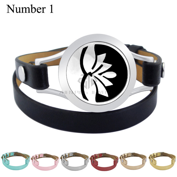 With Magnet Lotus Design 25mm Black Genuine Leather Stainless Steel Bangle Essential Oils Diffuser Locket Leather Bracelet