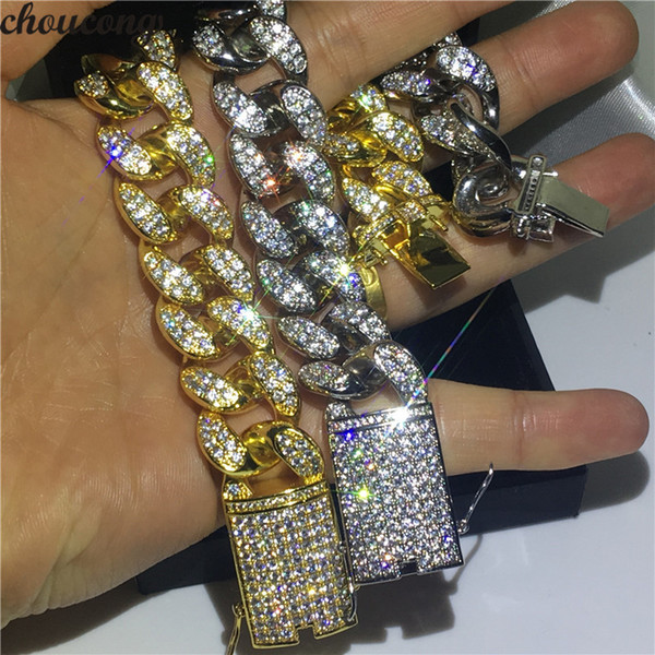 Vecalon Luxury Male Hiphop bracelet White Gold Filled Diamonds Party Anniversary bracelets for Men Fashion Rock Jewerly