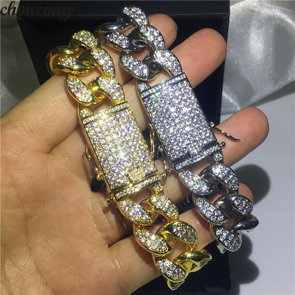 Vecalon Handmade Male Hiphop Chain Bracelet Micro Pave 5A Cz Yellow gold filled wedding Bracelets for men Party Rock Jewelry