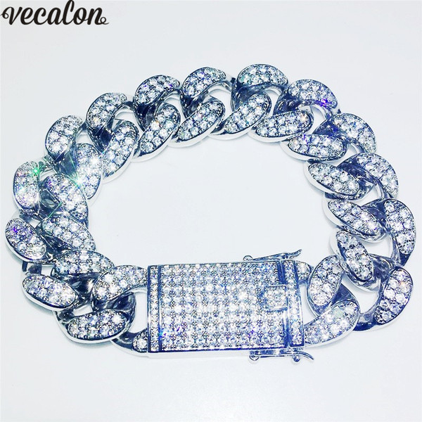 Vecalon Sparkling Male Hiphop Chain Bracelet Micro Pave Diamond Cz White gold filled wedding Bracelets for men Party Rock Jewelry