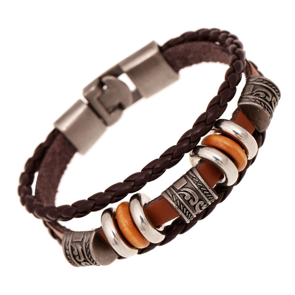 New Handmade Men Bracelets Retro Genuine Leather Woven Charm Bracelet Men Vintage Braided Bangles Male Jewelry