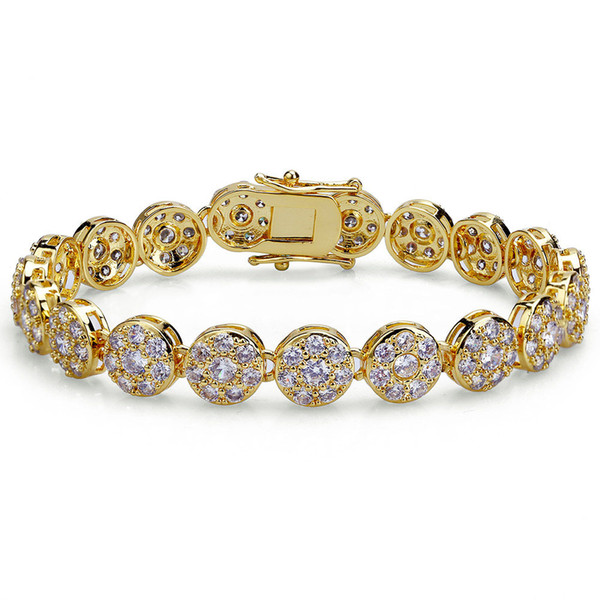 American and European hot style hip hop bracelet set with zircon plum petals round gold bracelet