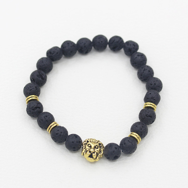 Natural Stone Men Bracelets Lava Gold Silver Leopard Lion Head Beaded Bracelet for Anniversary Gift Bangle Jewelry