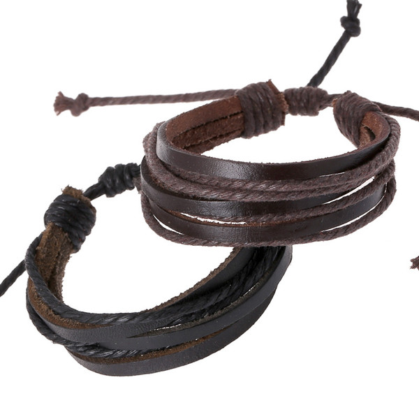 Black Brown Retro Tribal Men Bracelets Genuine Leather Bracelet For Men Women Multilayer Wrap Charm Bangle Braided Rope Wristbands