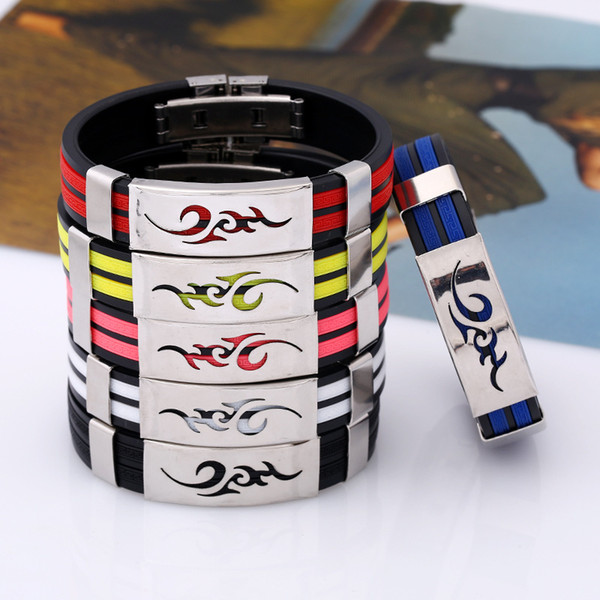 Titanium Steel Silicone Bracelets Fashion Personality Stainless Steel Bracelet Bangle For Men Multi Color Wristband Masculine Cool Jewelry