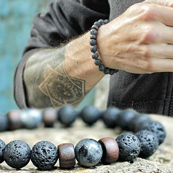 Vintage 8mm Volcanic Stone Wooden Beads Bracelet For Men Natural Magnetite Function Strands Fashion Simple Jewelry Accessories Wholesale