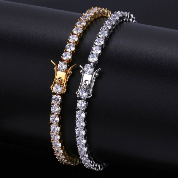 Hip Hop Men Micro-inlay Zircon Bracelet Geometric Gold Plated Copper 4mm Wide Chain Bracelets Fashion Shiny Jewelry Accessories Wholesale