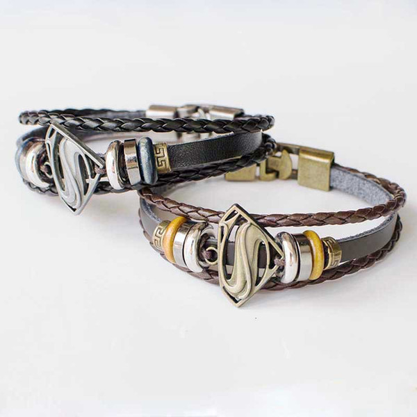 Leather Multilayer Bracelet Superman Bracelet Batman Bracelets Wrap Bracelets Fashon Jewelry Valentine Gift Drop Shipping