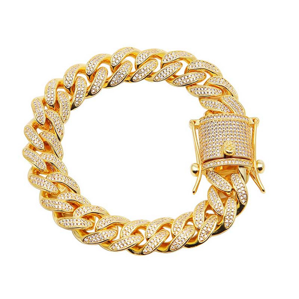 8.5inch Full Iced Out CZ Mens Miami Cuban Curb Chain Bracelet Hip Hop Micro Paved Cubic Zirconia Rapper Gold Silver Plated Luxury bangles