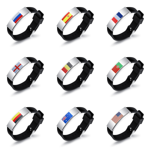 World Cup Bracelet Men Silicone Wristband Russia France Spain US National Flags Bangles Male Football Fitness Jewelry Wrist Band Adjustable