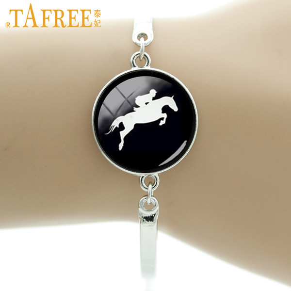 TAFREE Horse Racing silhouette bracelet vintage horseback riding jewelry gifts for equestrians Derby Day black hole T783