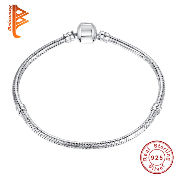 BELAWANG New 925 Sterling Silver Bracelet Lobster Clasp Snake Chain Basic Necklace Bracelet Bangle Fit Women Bead Charm DIY Jewelry