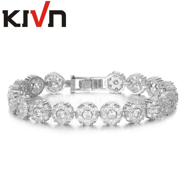 KIVN Fashion Jewelry White Flower CZ Cubic Zirconia Bridal Wedding Bracelets for Womens Christmas Birthday Girls Mothers Day Gifts