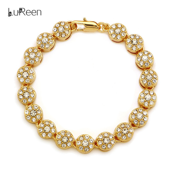 LuReen Iced Out Round Cut CZ Zircon Bracelet Chain Hiphop Men Women Gold/Silver Bracelet Punk Bracelet