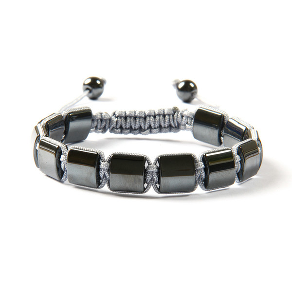 New Design Fashion Jewelry High Quality Black Helmatite Stone Square Beads Macrame Braiding Bracelet For Men's Gift