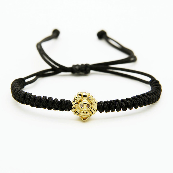 Top Quality Jewelry Wholesale Best Mens Christmas Gift Real Gold & Platinum Plated Clear Cz Lion Head Braiding Bracelet