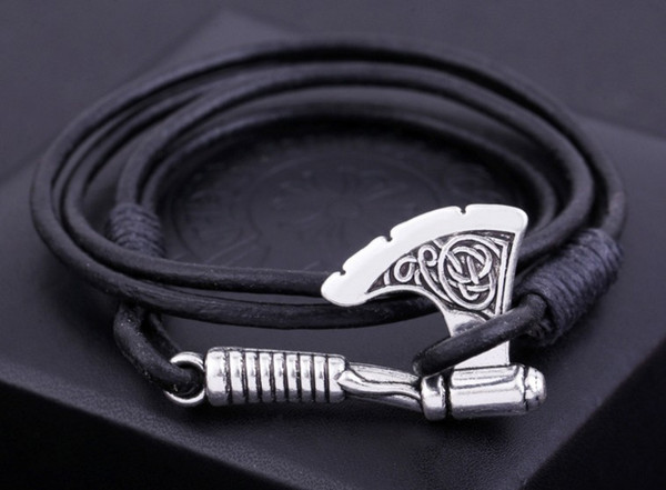 Trendy Alloy Tibetan Silver Viking Axe Leather Bracelet High Grade PU Chain Bracelet & Bangle Jewelry For Cool Men