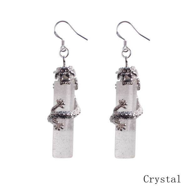 925 sterling silver natural stone crystal column Chinese dragon national wind earrings for women long earringsdrop earrings