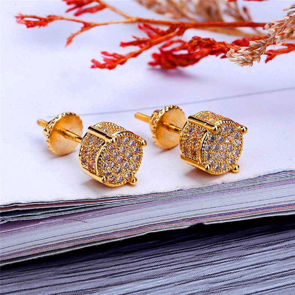 Hiphop Zircon Earrings For Men And Women Gold Plated Ear Stud Ice Out Hip Hop Jewelry Hot Sale