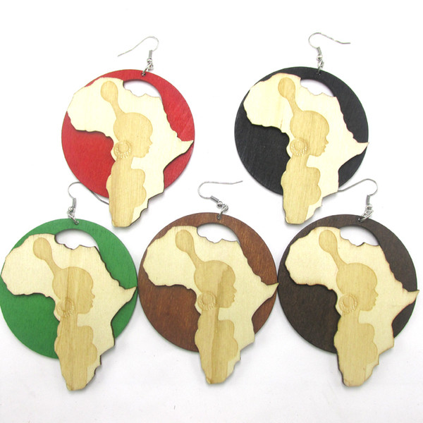 Wholesale- Free Shipping! Newest African Girl Wooden Earrings can mixed 5 colors