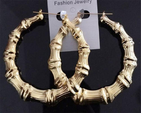 Popular Punk Gold Tone Bamboo Big Hoop Circle Earring Hiphop Womens Jewellery