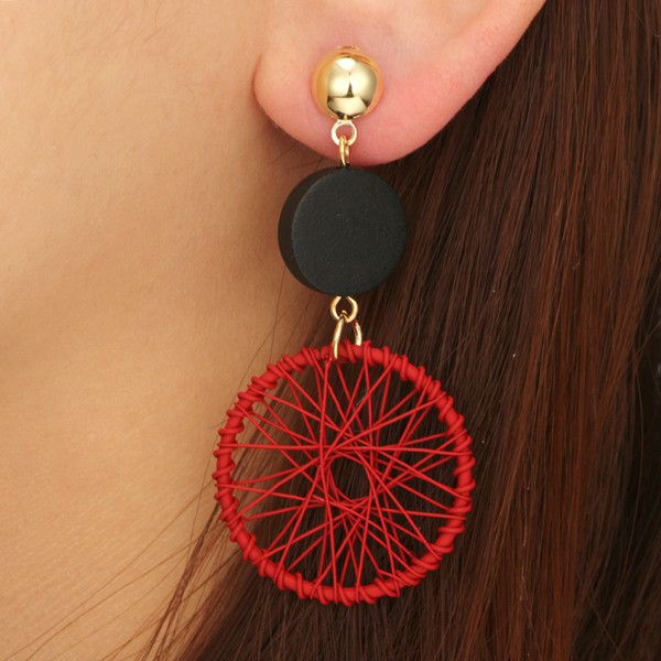 2018 New Dream Catcher Drop Earrings For Women OL Style Hollow Hanging Earring Red Black Big Circle Pendientes Jewelry Brincos haif