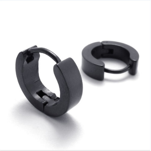 1 Pair Plain Black Stainless Steel Mens Huggie Hinged Hoop Earrings Drop Shipping