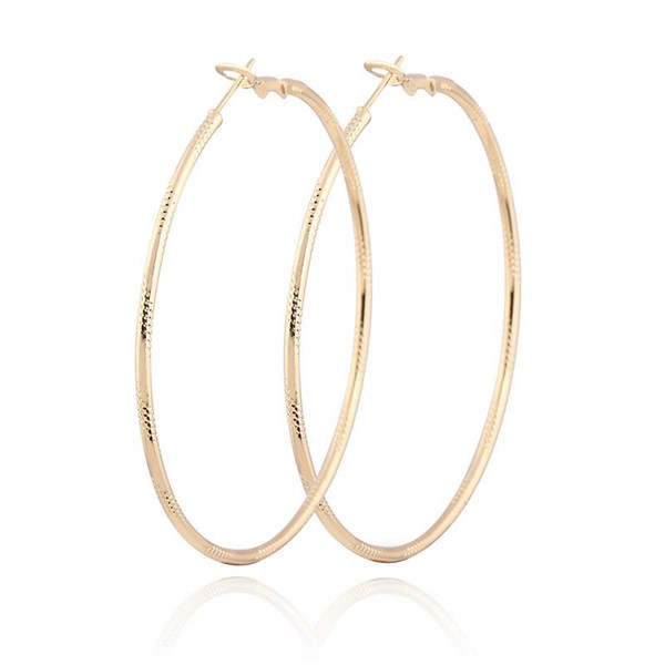 Wholesale- LASPERAL 2017 NEW Fashion 1 Pair Thin Big Textured Hoop Earrings Gold Color 6.7cm x6.5cm Shining Jewelry For Women Party