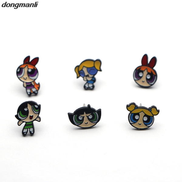 MS1053 Dongmanli The Powerpuff Girls Earings Women fashion stud earrings Charm Cartoon earring Lovely Gifts for kids