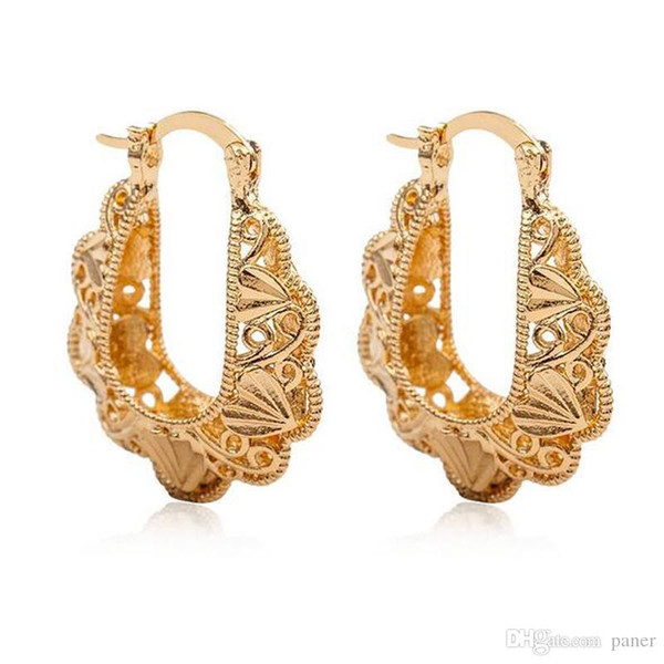 Wholesale- Women Girls Fashion U Shape Alloy Hollow Flower Filigree Tribal Hoop Dangle Drop Earrings Jewelry Accessories ER010