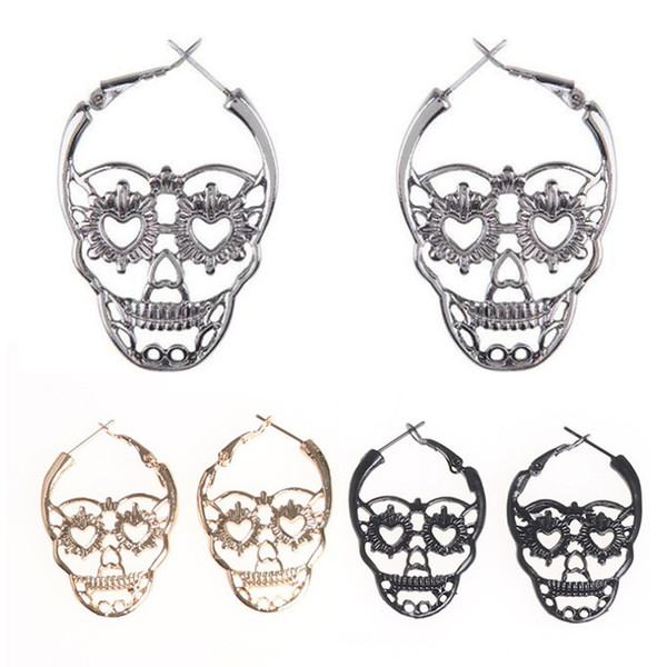 1 pair Halloween earring Punk Hollow Skull Skeletric earrings alloy jewelry for woman and man free shipping