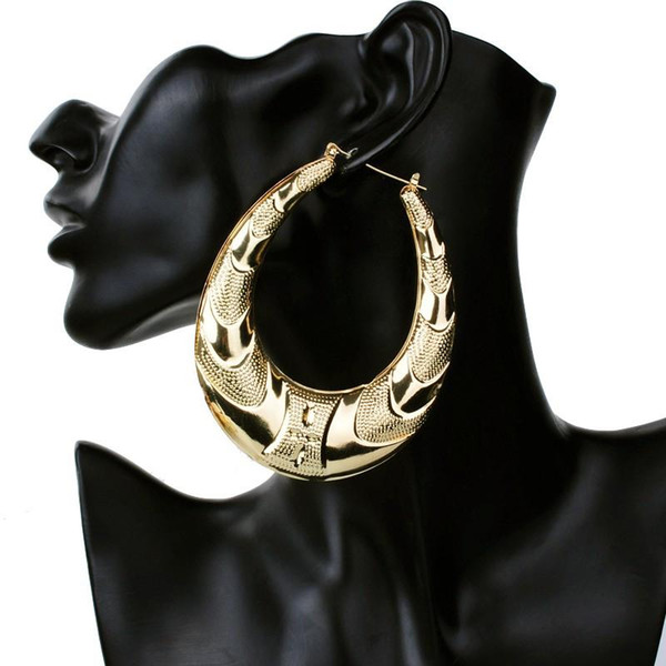 Wholesale- Gold Large Big Metal Circle Bamboo Hoop Earrings for Women Jewelry fashion hip hop exaggerate earrings hot sale