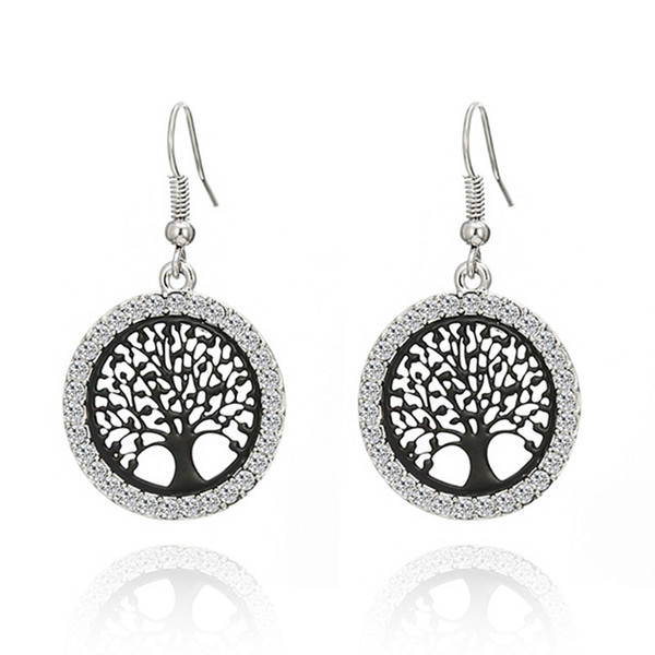 Cheap Drop KJjewel Silver Plated Crystal Tree of Life Charm Pendant Drop Dangle Earrings for Women Gift Party Earrings