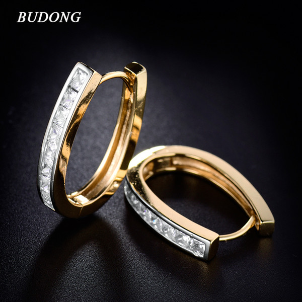 Wholesale- BUDONG Fashion Large Hoop Earring for Women Silver/Gold-Color Princess Crystal Cubic Zirconia Wedding Huggie Jewelry XUE100