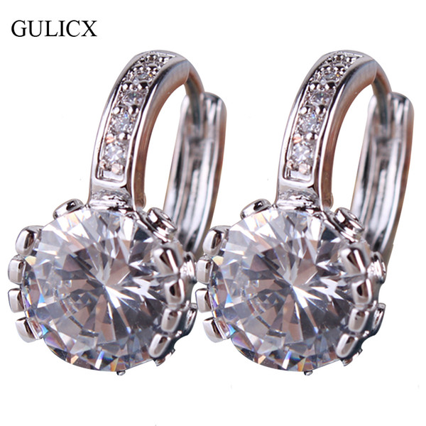 Wholesale- GULICX High Quality Circle Earring White Gold-color Hoop Earring Clear Crystal Zirconia CZ Earing For Women Jewelry E025