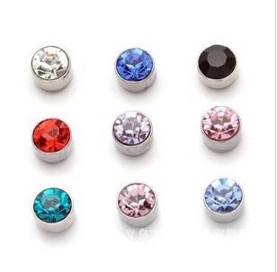 hotsale Mens Stud Earrings No ear hole magnet Multicolor 5MM crystal earrings unisex ear stud Unisex Ear Stud