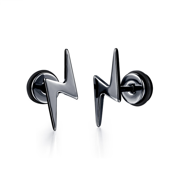 316L Stainless Steel Lightning Bolt Studs Screw Back Studs Gauges Illusion Earrings