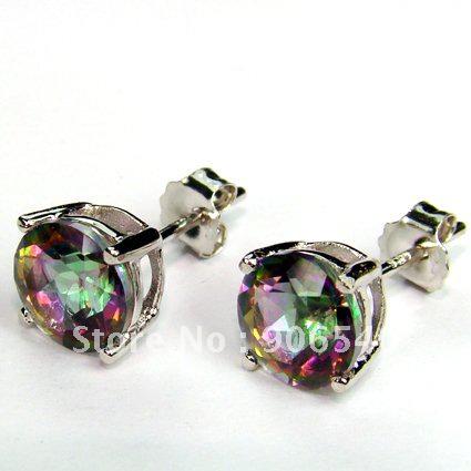 7.0 MM Stud Earring Mystic Topaz Christmas Gift 100% 925 Silver DR0300752E Free Shipping