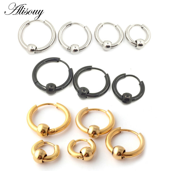 Alisouy Punk Gold Stainless Steel Hoop Earrings Huggie Simple Style Hoop Earring Circle Fashion Earrings for Women Man Jewelry