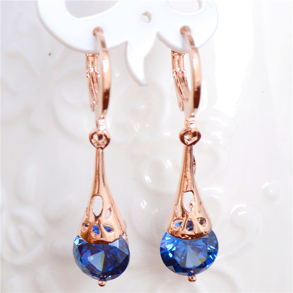 H:HYDE New Fashion Hot Women/Girl's Gold Color White Blue CZ Stone Pierced Hoop Earrings Jewelry Gift pendientes