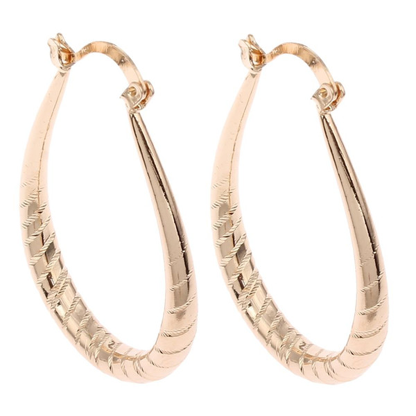 Wholesale- 1 Pair Gold-color Flower Cut Oval Drop Charm Loop Hoop Earring Jewelry Women Punk Fashion Lover Gifts Wedding Hoop Earrings