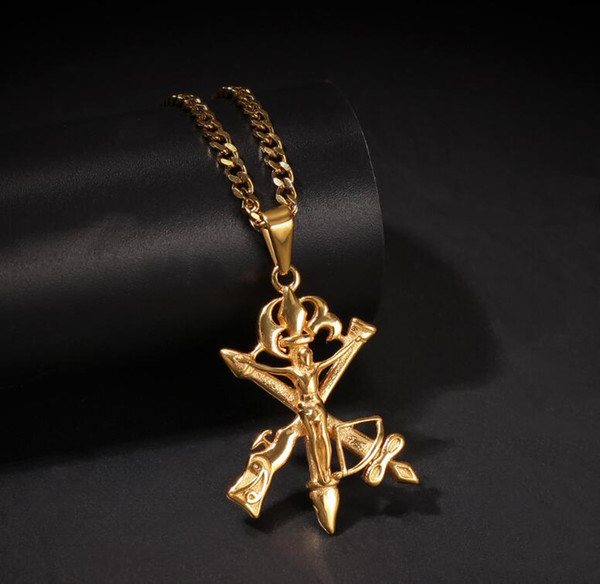 European and American Sword and Gun Cross Jesus pendant color-preserving electroplated hip-hop stainless steel men's jewelry