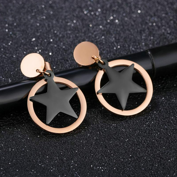 Stainless Steel earring drop Mother white shell hoop earrings five-pointed star earrings fashion mens rose gold earring GE373