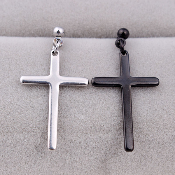 Fashion Punk Cross Drop Earrings Stainless Steel Silver Black Big Jeus Cross Dangle Drop Earrings Brincos Jewelry For Cool Men